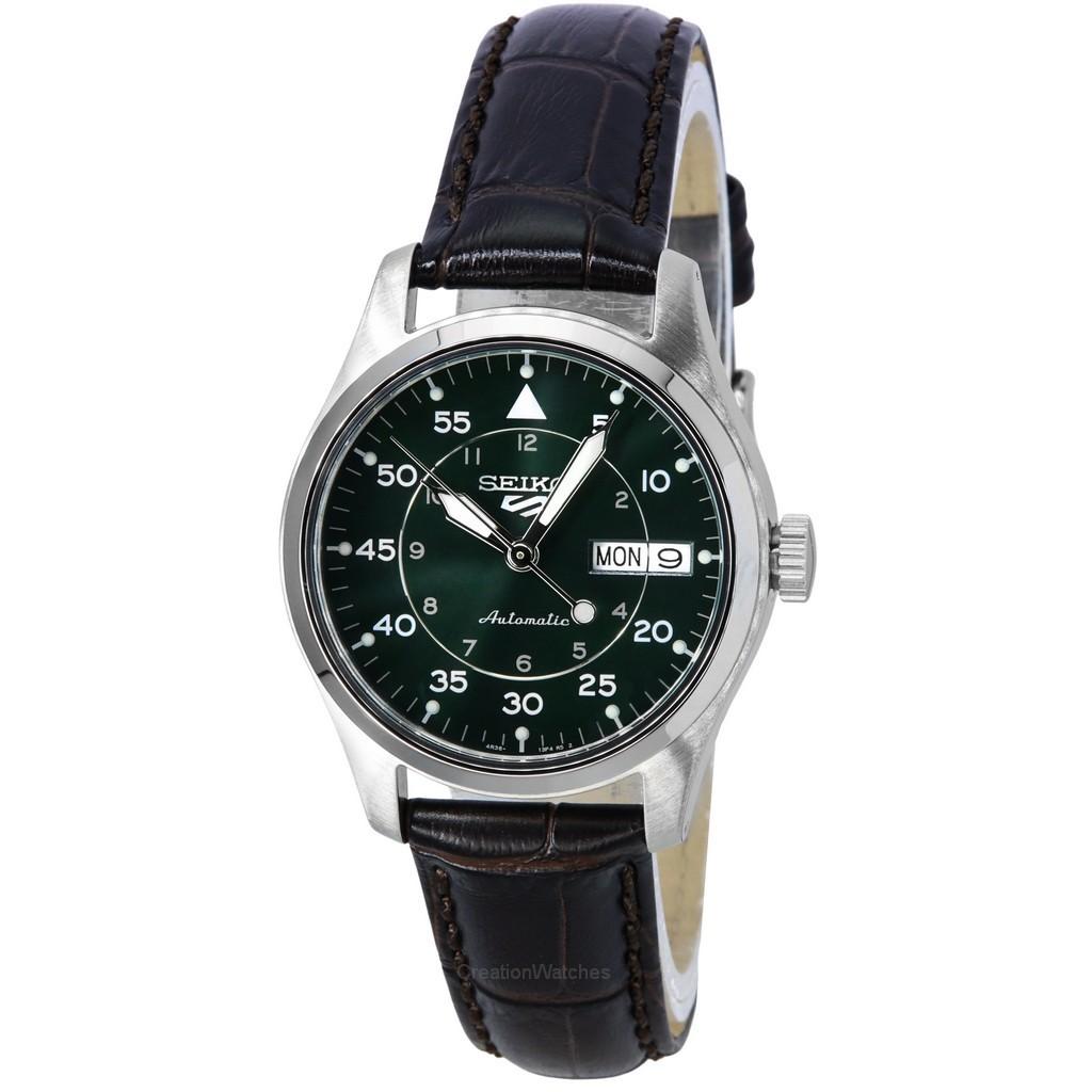 Мужские часы Seiko 5 Sports GMT Kelly Green Flieger Suit Style Кожаный ремешок Автоматические SRPJ89K1 100M зелёный
