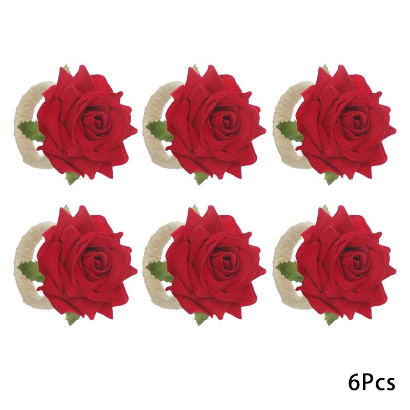 6 шт. искусственных розовых цветов, романтических шелковых цветов, многоразовых пряжек для салфеток, держателей колец для салфеток, украшения стола, кольца для салфеток 6pcs красный