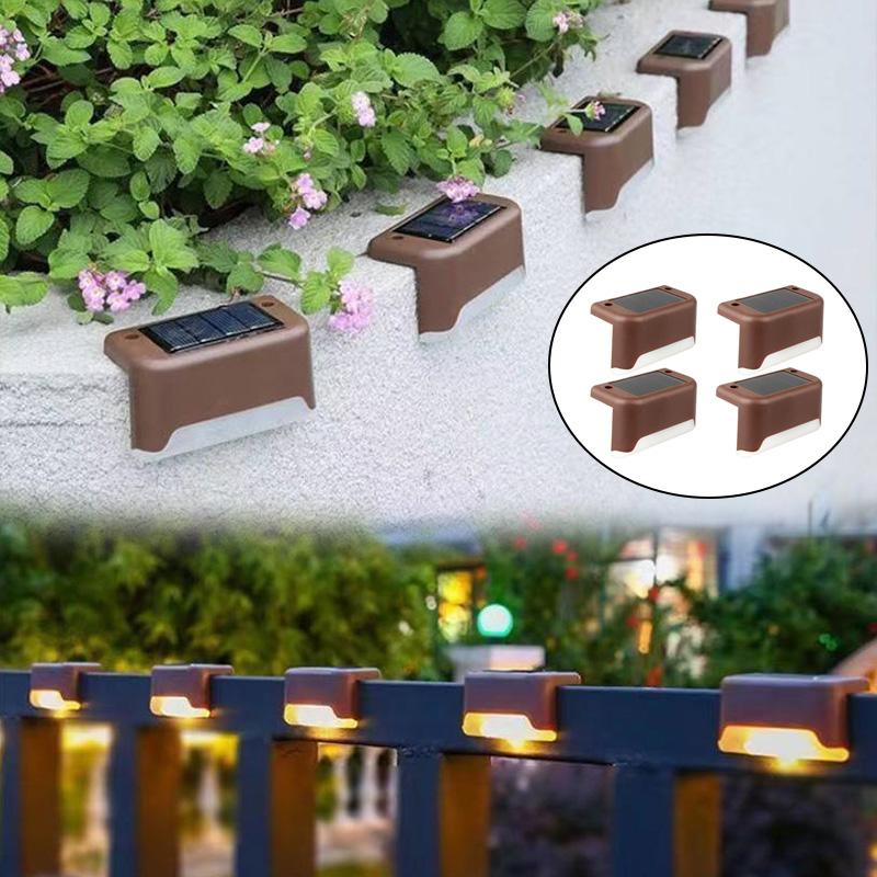 4 шт. светильники для ступеней, прочное теплое освещение, энергоэффективное для садов, водонепроницаемые светодиодные светильники на солнечных батареях для палубы коричневый
