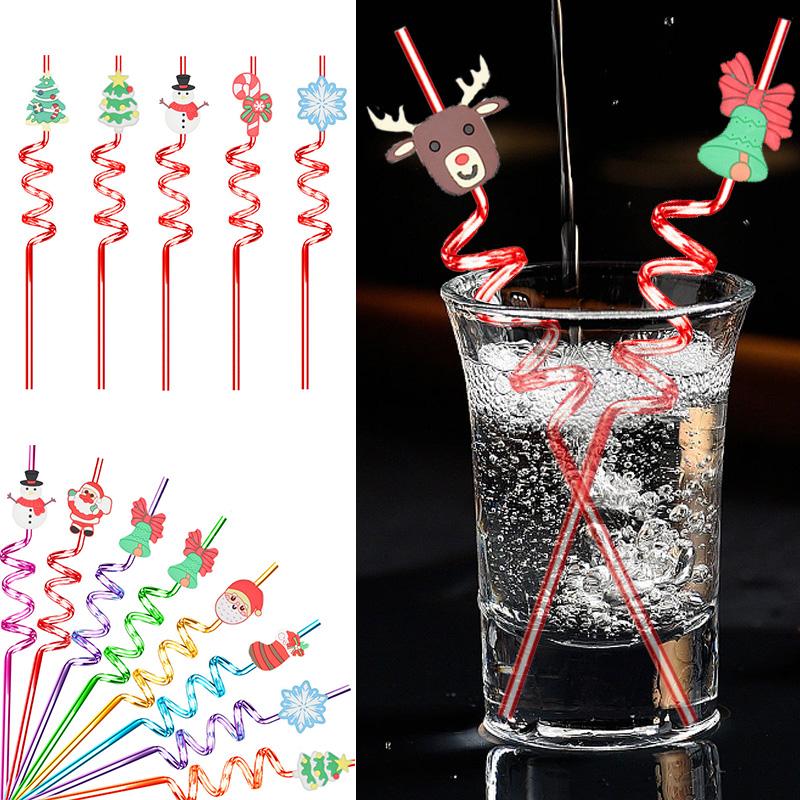 2шт вечерние украшения многоразовые соломинки Санта-Клаус дети пьют Рождество 2Pcs