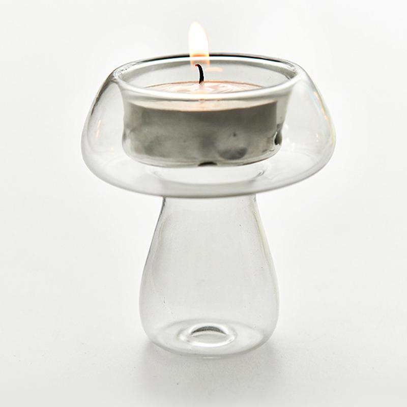 1шт. Красочные прозрачные подсвечники, стеклянный подсвечник в форме гриба, стеклянная ваза в форме гриба белый